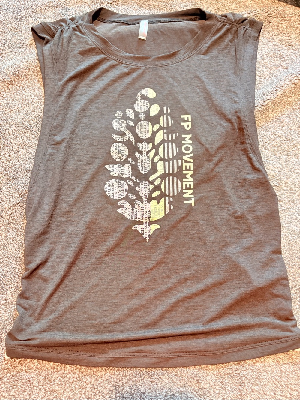 Free People Movement Tempo Sport Mode Logo Tank Charcoal/Gray Yellow Logo Size S
